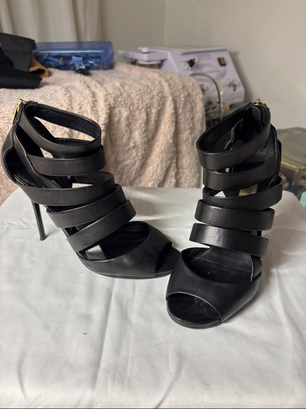 Black Strappy High Heel Sandals - Women